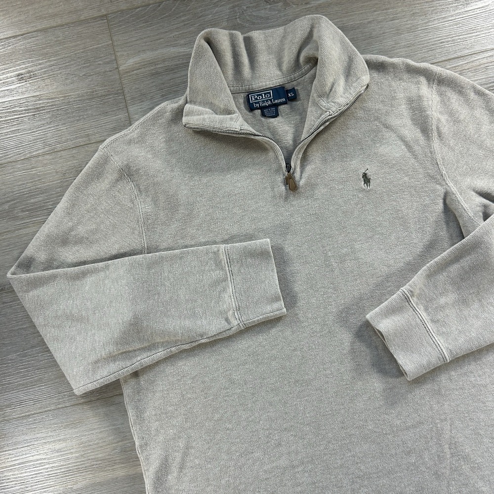 Polo Ralph Lauren 1/4 Zip Knit Sweater‎ Men XL Oatmeal Mock Neck Preppy Academia